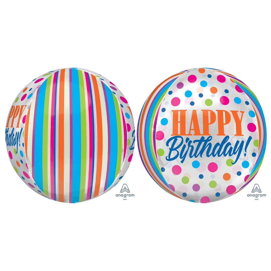 16" Orbz Clear Birthday Dots Balloon