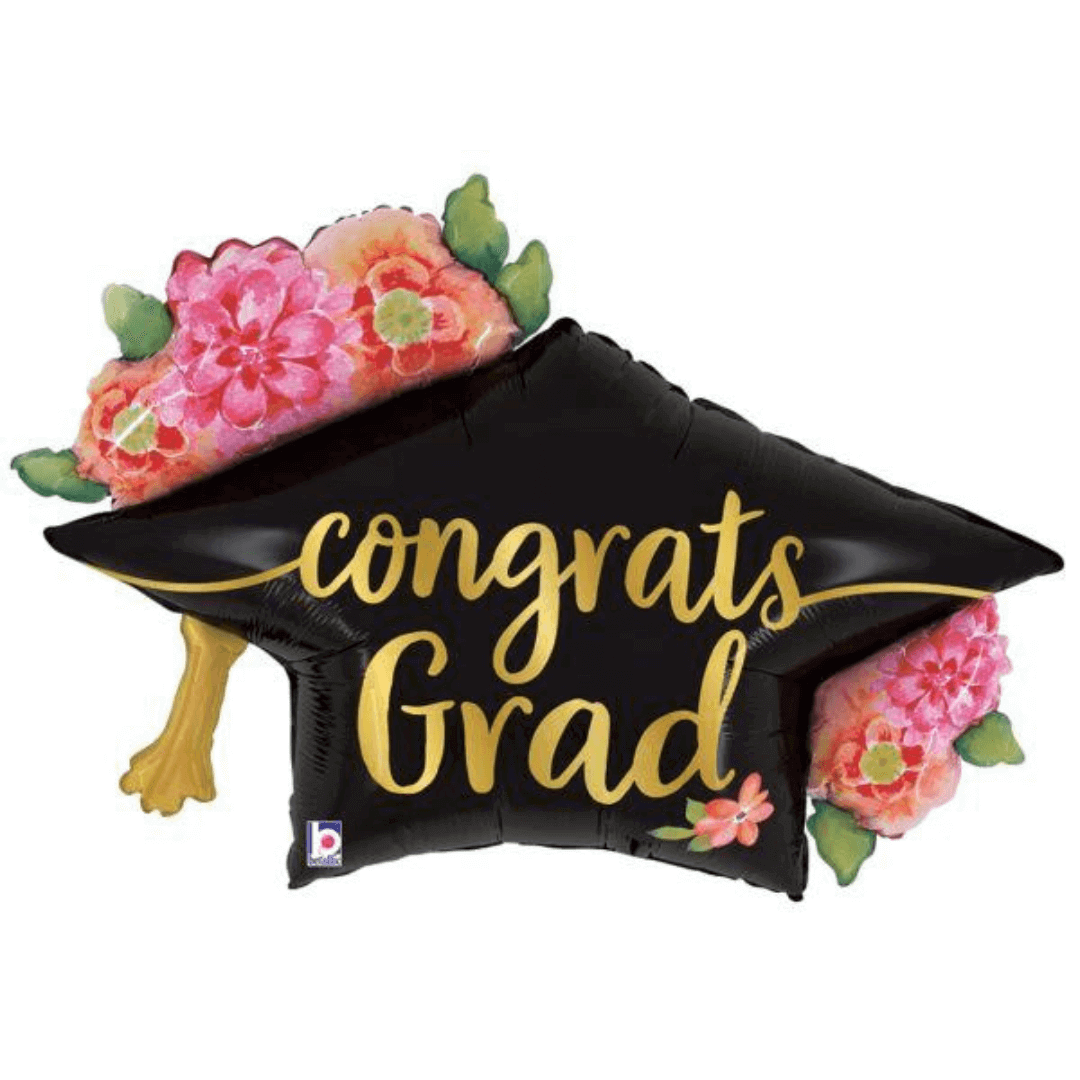 39" Watercolor Floral Grad Hat Balloon