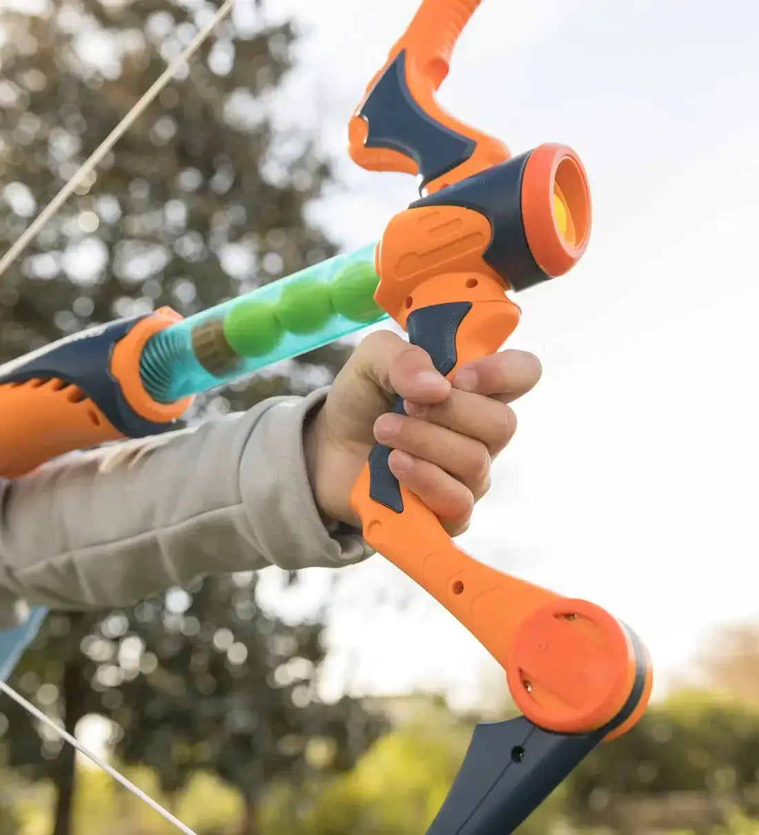 Closeup of Air Blaster Archery Set with 12 Foam Balls
