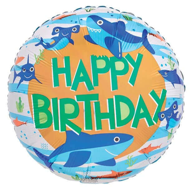 17" Birthday Sharks Balloon
