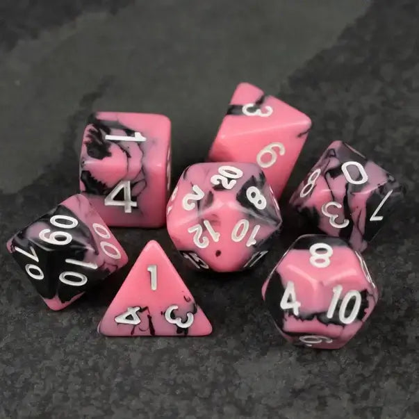 Black & Pink Swirl Dice Set for Tabletop RPG