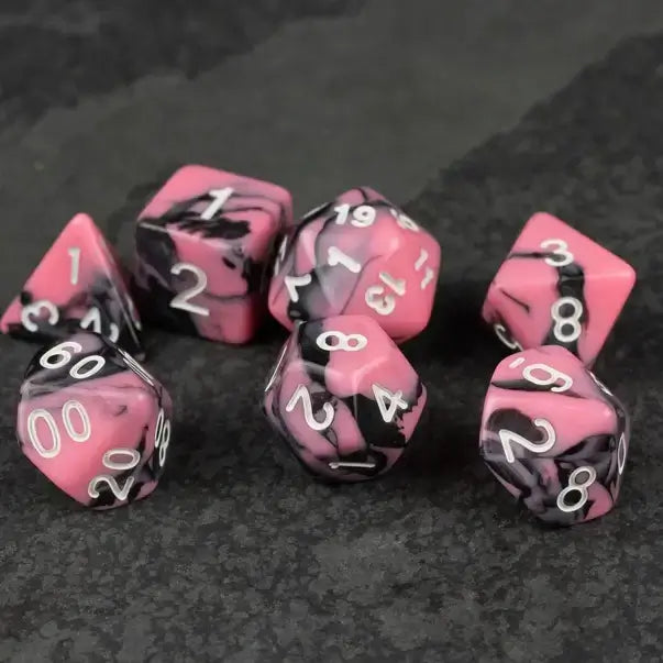 Black & Pink Swirl Dice Set for Tabletop RPG