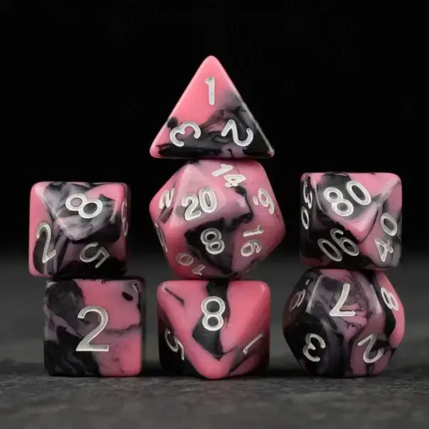 Black & Pink Swirl Dice Set for Tabletop RPG