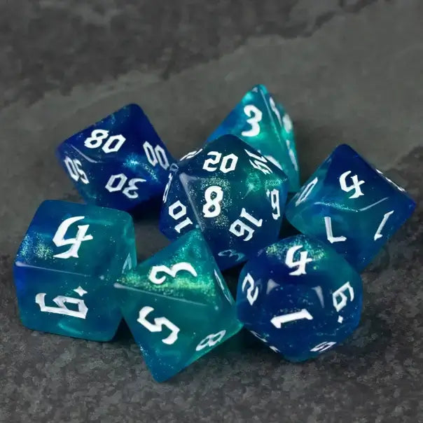 Blue & Green Glitter Dice Set