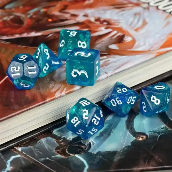 Blue & Green Glitter Dice Set