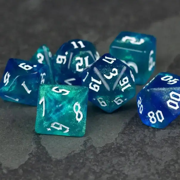 Blue & Green Glitter Dice Set