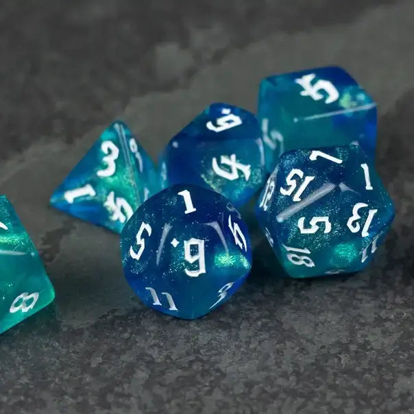 Blue & Green Glitter Dice Set