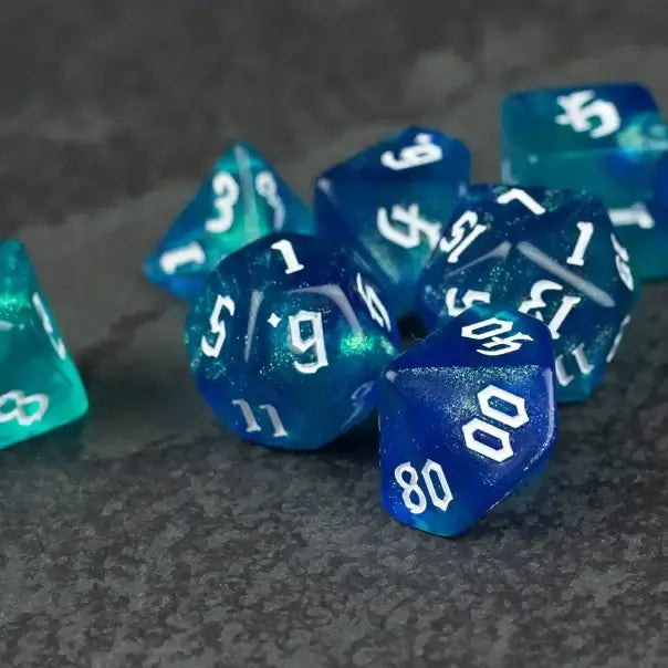 Blue & Green Glitter Dice Set