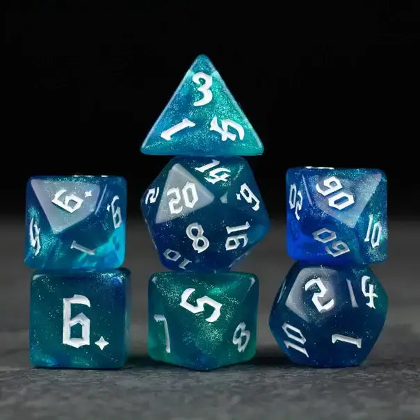 Blue & Green Glitter Dice Set