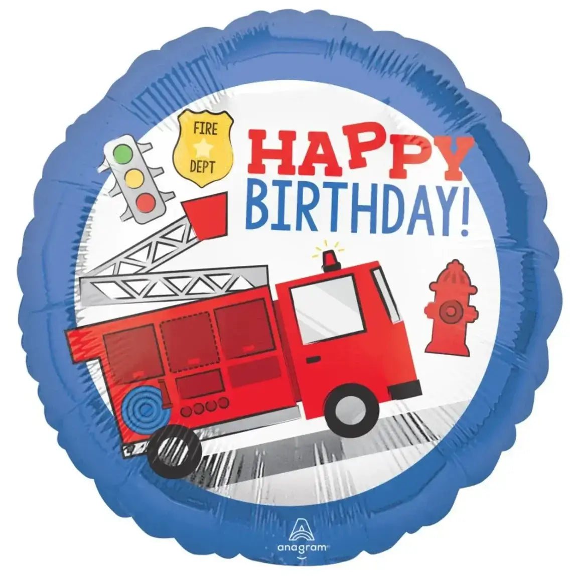 17" HBD Firetruck Balloon