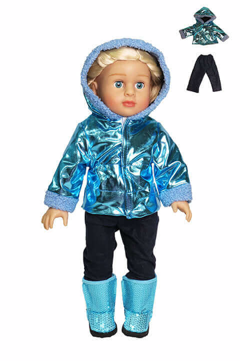 Metallic Blue Puffer Coat & Pants for 18" dolls