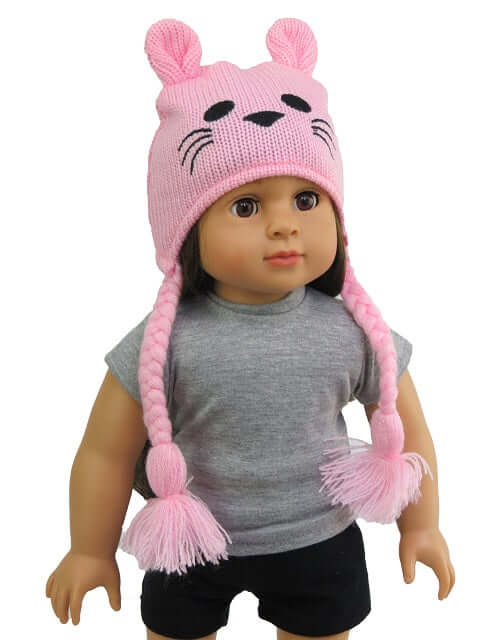 Pink Bunny Beanie for 18" Dolls