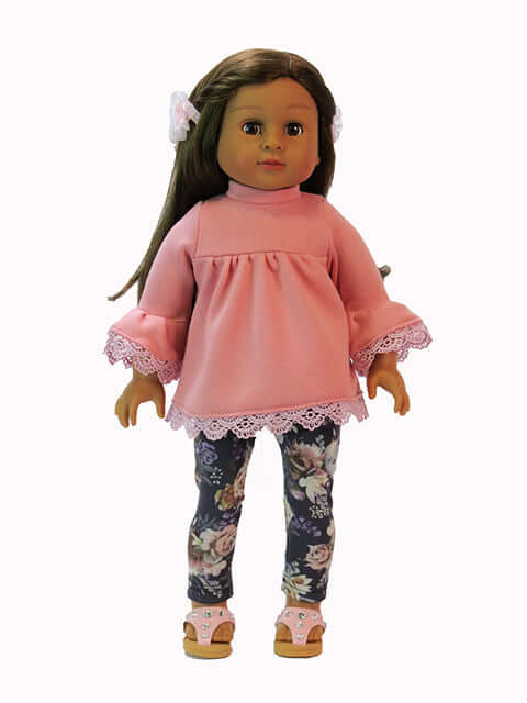 Pink Top & Floral Leggings For 18" Dolls