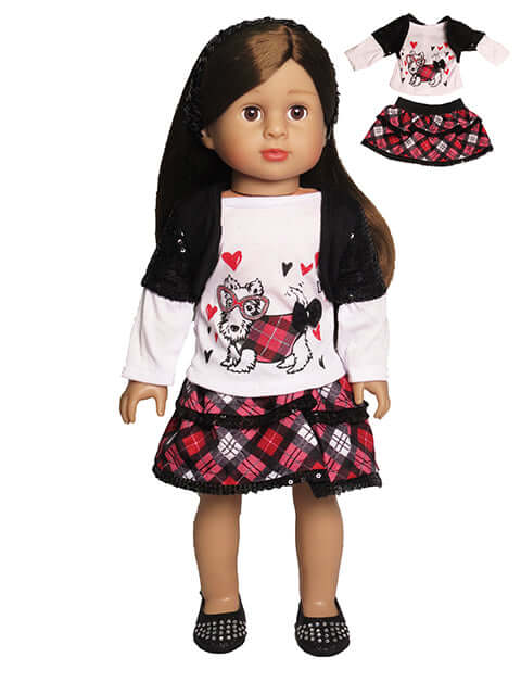 Plaid Glamour Puppy Outfit For 18" Doll