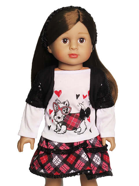 Plaid Glamour Puppy Outfit For 18" Doll
