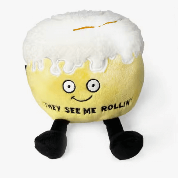 Plush Cinnamon Sweet Roll embroidered with, "They See Me Rollin"