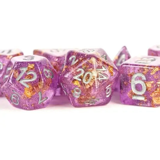 Purple with Gold Foil 16mm Resin Polyhedral Set for tabletop RPG