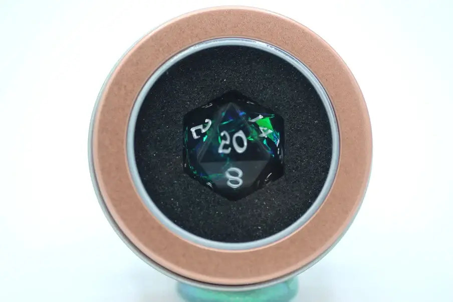 Single D20 Dice, Captured Magic Hand Sanded Sharp Edge For Tabletop RPG