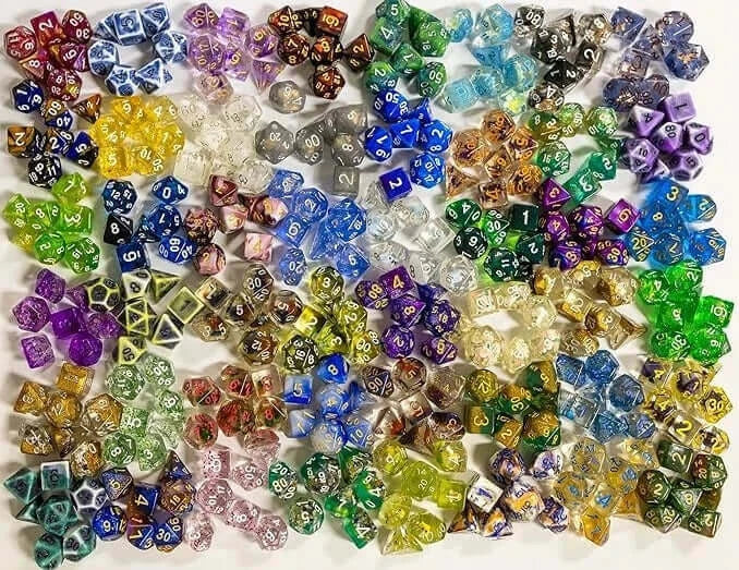 Premium Mystery Dice - 7 Polyhedral Dice, D&D Pin & Sticker