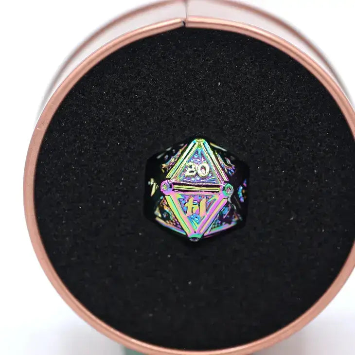 Single Solid Metal Druid Polyhedral d20 Dice - Prism For Tabletop RPG