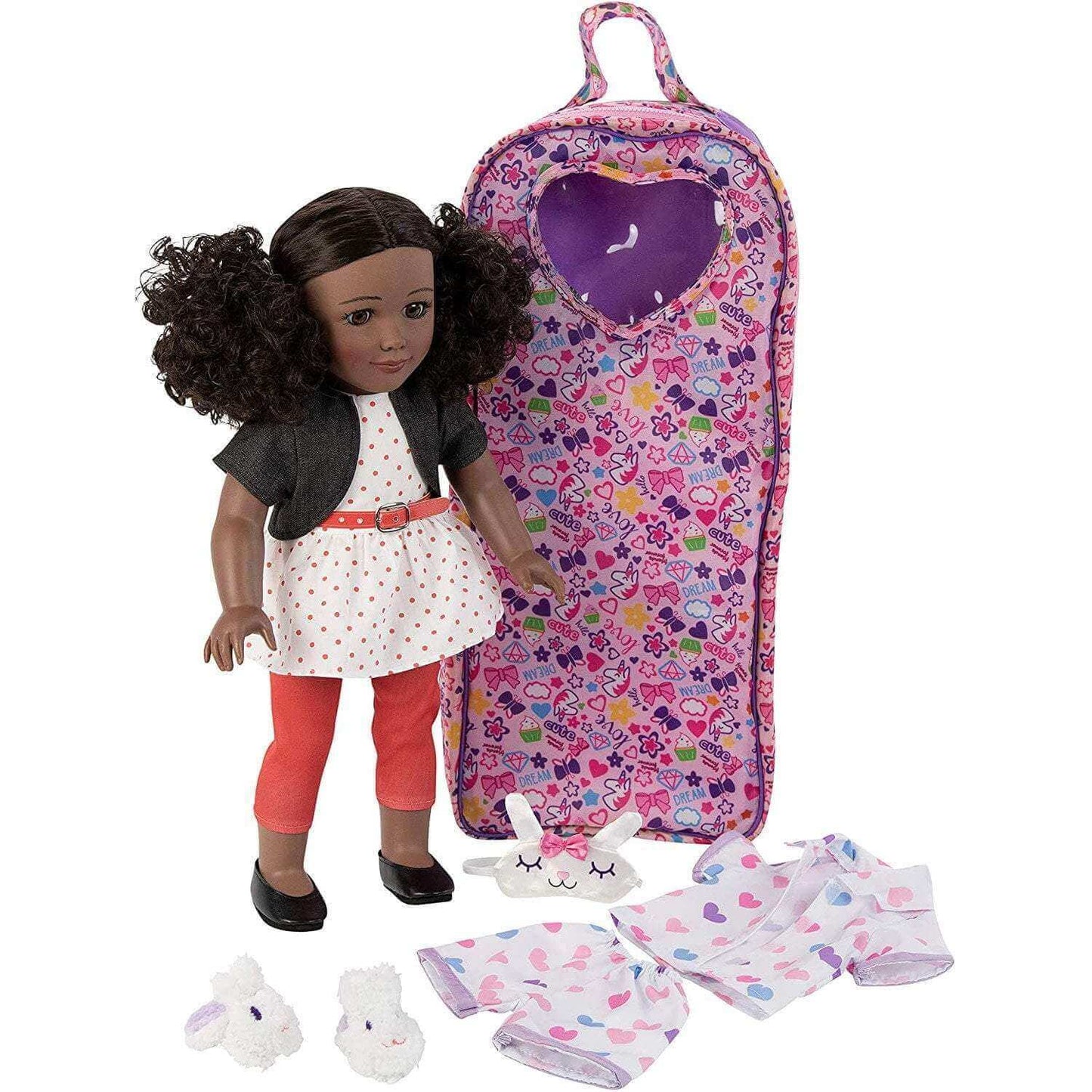Kaylie - Brown Skinned Natural Haired 18in Doll with Carrying Case, Doll Outfit, and Pajamas