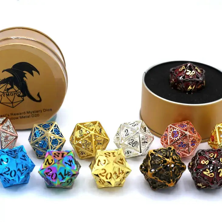 Quest's Reward Mystery Dice - Hollow Metal D20s For Tabletop Gaming