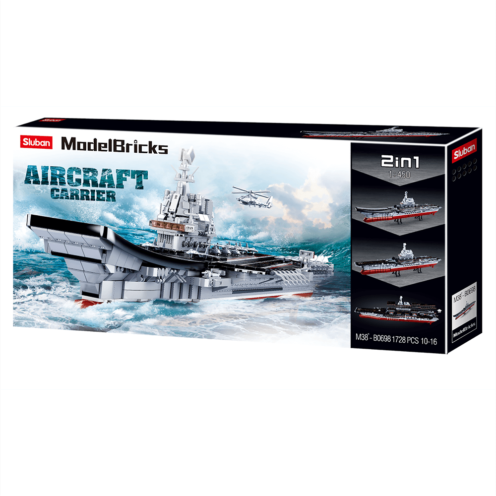 Model Building Bricks Aircraft Carrier 2-in-1 1:450 1728 Pcs Sluban Building Bricks