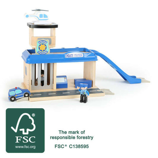Wooden Police Station Playset with Accessories