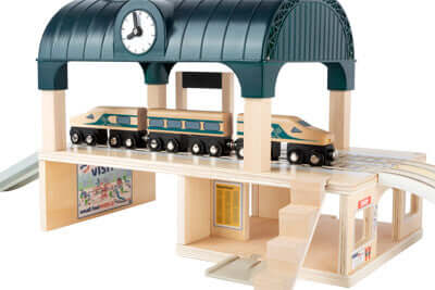 Wooden Train Station with Accessories Playset