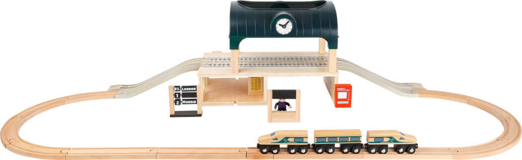 Wooden Train Station with Accessories Playset