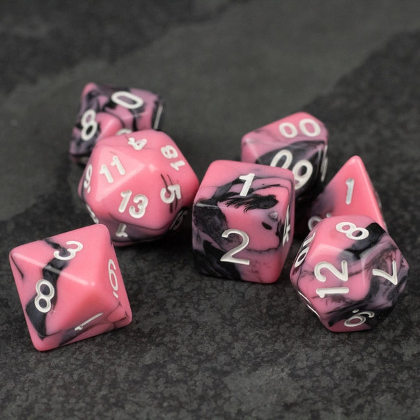 Black & Pink Swirl Dice Set for Tabletop RPG