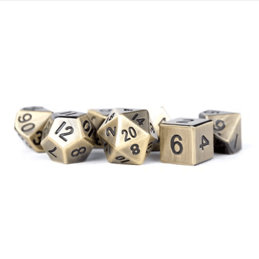 16mm Metal Dice Set - Antique Gold For Tabletop Gaming