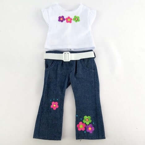 Flower Power T-shirt with Matching Denim Pants for 18" Dolls