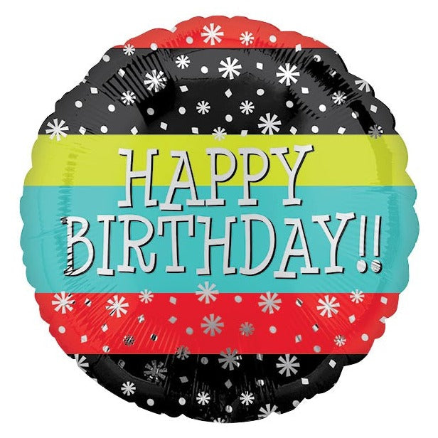18" Happy Birthday Confetti Stripes Balloon