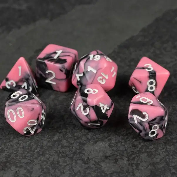 Black & Pink Swirl Dice Set for Tabletop RPG
