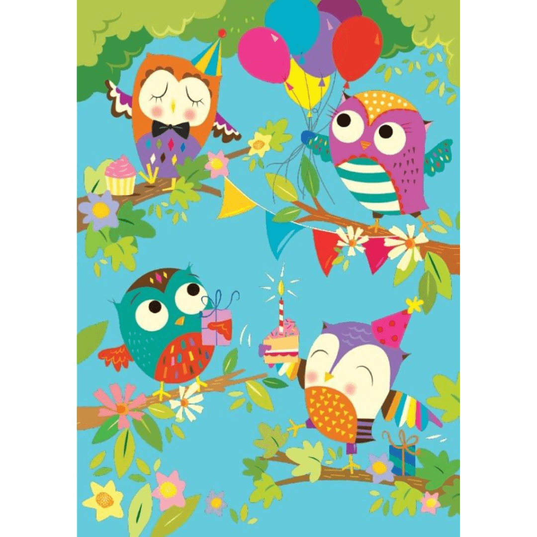 Cute Owls Glitter Birthday Card