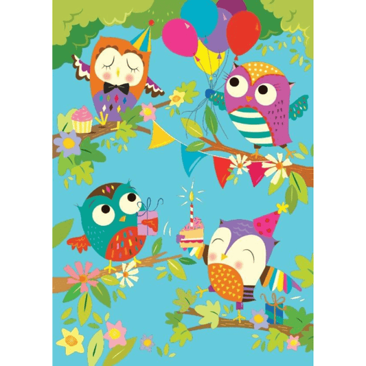 Cute Owls Glitter Birthday Card