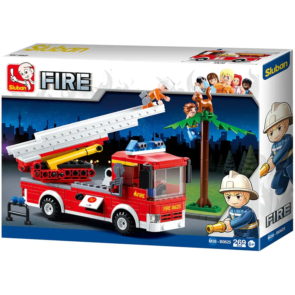 Fire Truck with Aerial Ladder Sluban Building Brick Kit (269 Pcs)