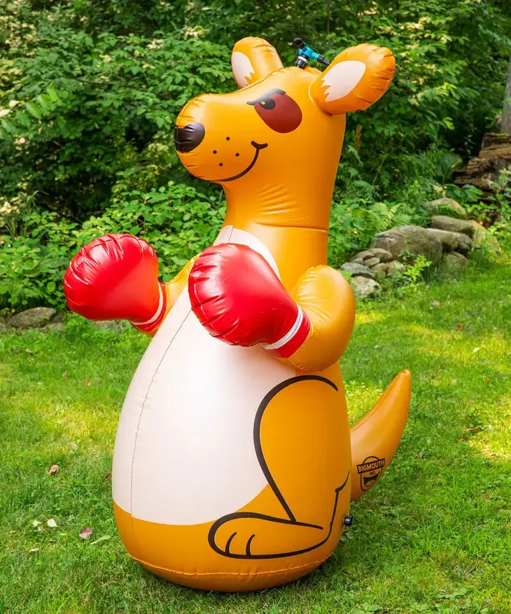 inflatable giant kangaroo with boxing gloves with sprinkler on top