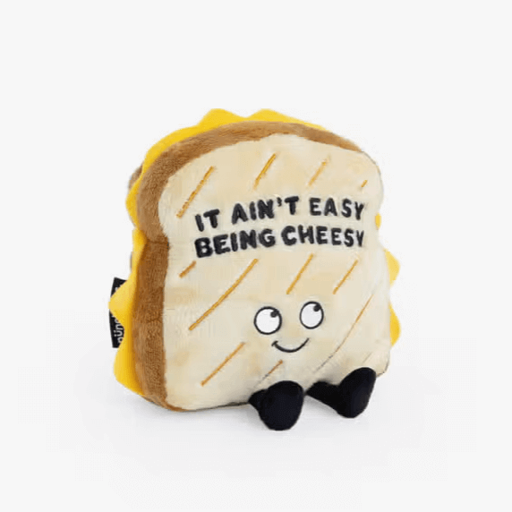 Grilled Cheese Plush Reading "It Aint Easy Being Cheesy"