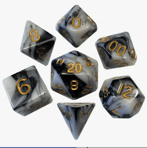 Marble Pattern Acrylic Dice Set - Marble and Gold For Tabletop RPG