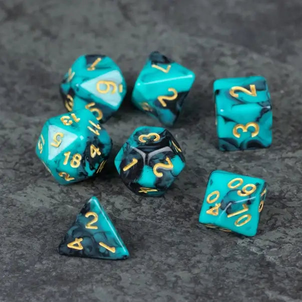 Mint and Black Acrylic Dice Set for tabletop RPG