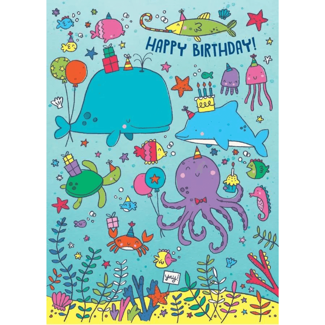 Ocean Life Happy Birthday Glitter Card