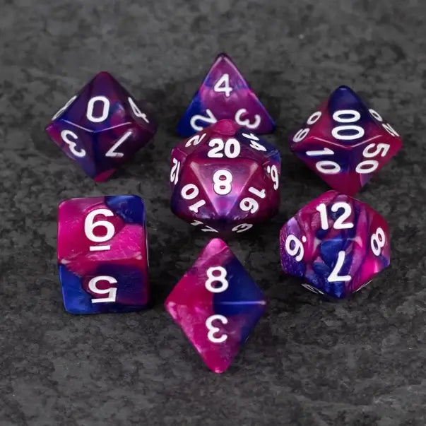 Pink and Blue Acrylic Dice Set for tabletop RPG