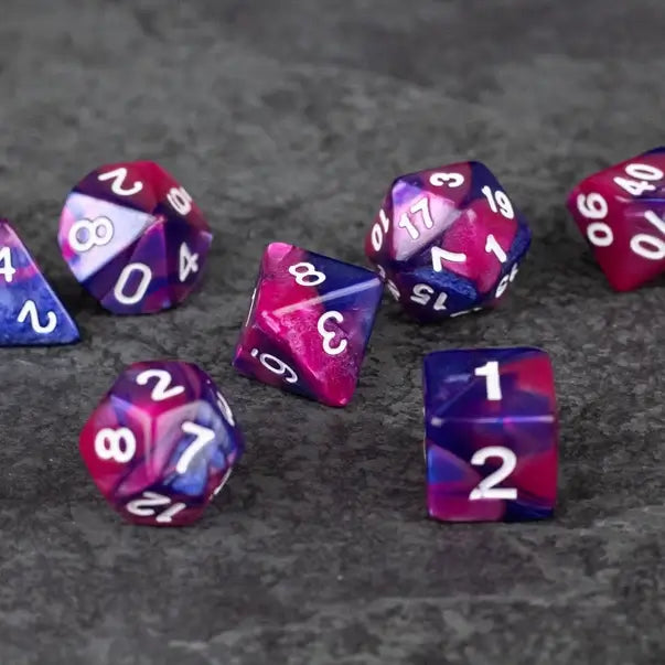 Pink and Blue Acrylic Dice Set for tabletop RPG