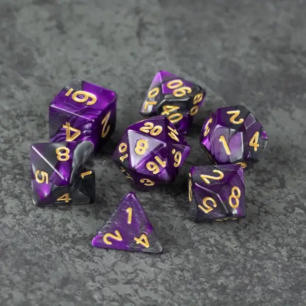 Purple and Black Acrylic Dice Set