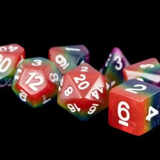 Rainbow Resin Polyhedral Dice Set for tabletop rpg