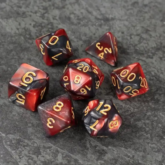 Red and Black Acrylic Dice Set For Tabletop RPG