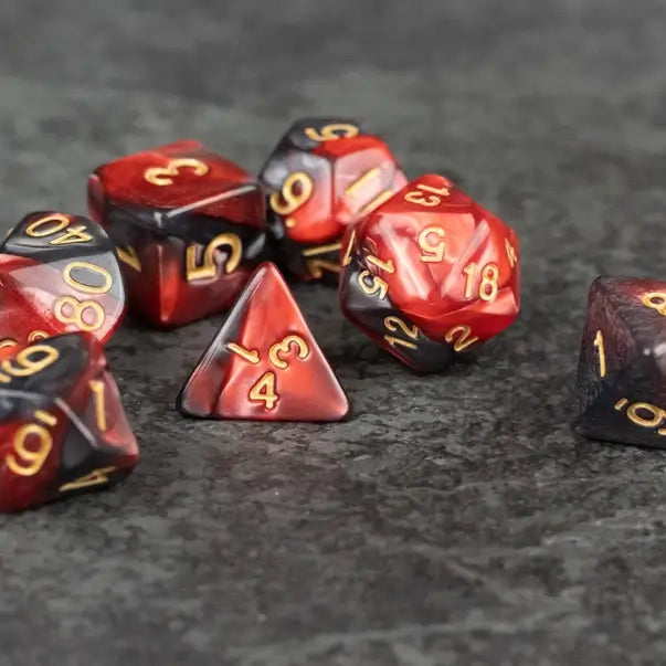 Red and Black Acrylic Dice Set For Tabletop RPG