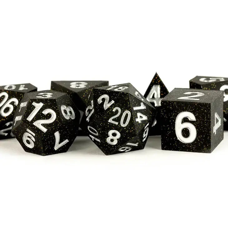 Sharp Edge Silicone Rubber Dice Set - Gold Scatter for tabletop RPG